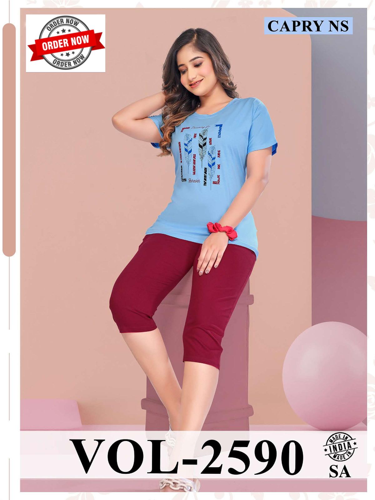 Vol At2590 Shinker Hosiery Cotton Summer Special Capri Night Suit Wholesale Online
